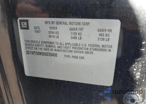 2008 Chevrolet Impala Lt из США, поврежденный, VIN 2G1WT58N589239438